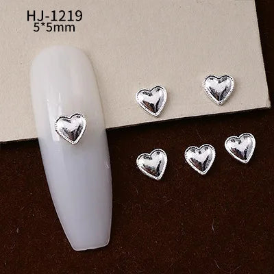 20PCS 3D Glossy Gold Silver Metallic Love Heart Various Crook Frame Solid Alloy Nail Art Rhinestones Decorations Manicure Charms