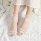 5 Pairs/Lot Socks women's Lace Transparent Lolita Invisible Summer Thin Non-slip Short  Ankle Black Low Cut Boat Sock