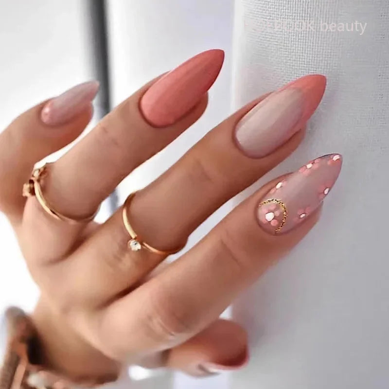 24pcs Nude French Fake Nails White Edge Almond False Nails Art Full Coverage Removable Waterproof Artificial Press on Nail