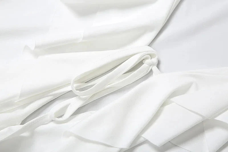 2025 New Autumn Irregular Hem Dress Women Y2K Flare Sleeve V-Neck Bandage Stretch Elegant Birthday Party Chic Hipster Bodycon