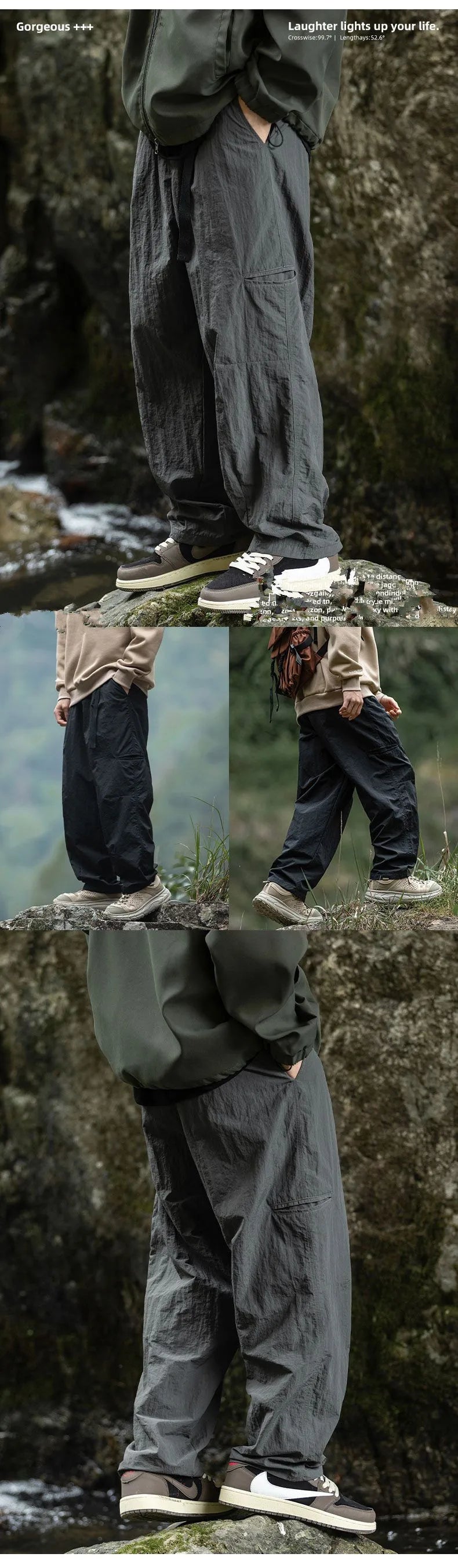 Autumn Cargo Pants Men 2024 100% Nylon Safari Style Solid Double Side Pockets Men Pants Outdoors Tourism Men Clothes