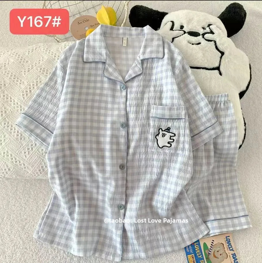 Cute Pink Cloud Cotton Spwear Bear Print Home Clothes Long Sve ort Sve Women's Comfortable Home Suit Summer Thin