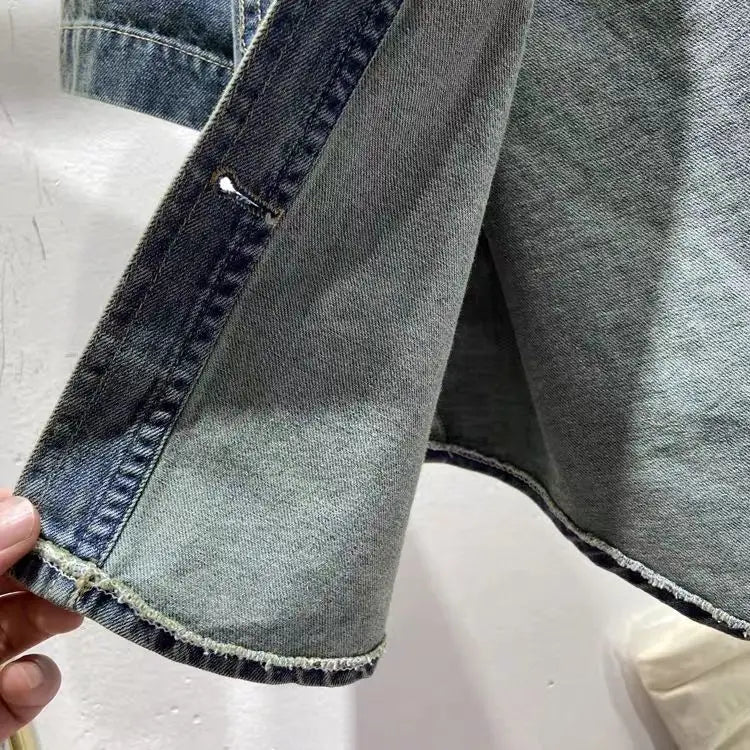 Denim Shirt  Women's Summer 2024 New Turndown Collar Loose Casual Short Jacket Fashion Short Sleeved Single Breasted Thin Top