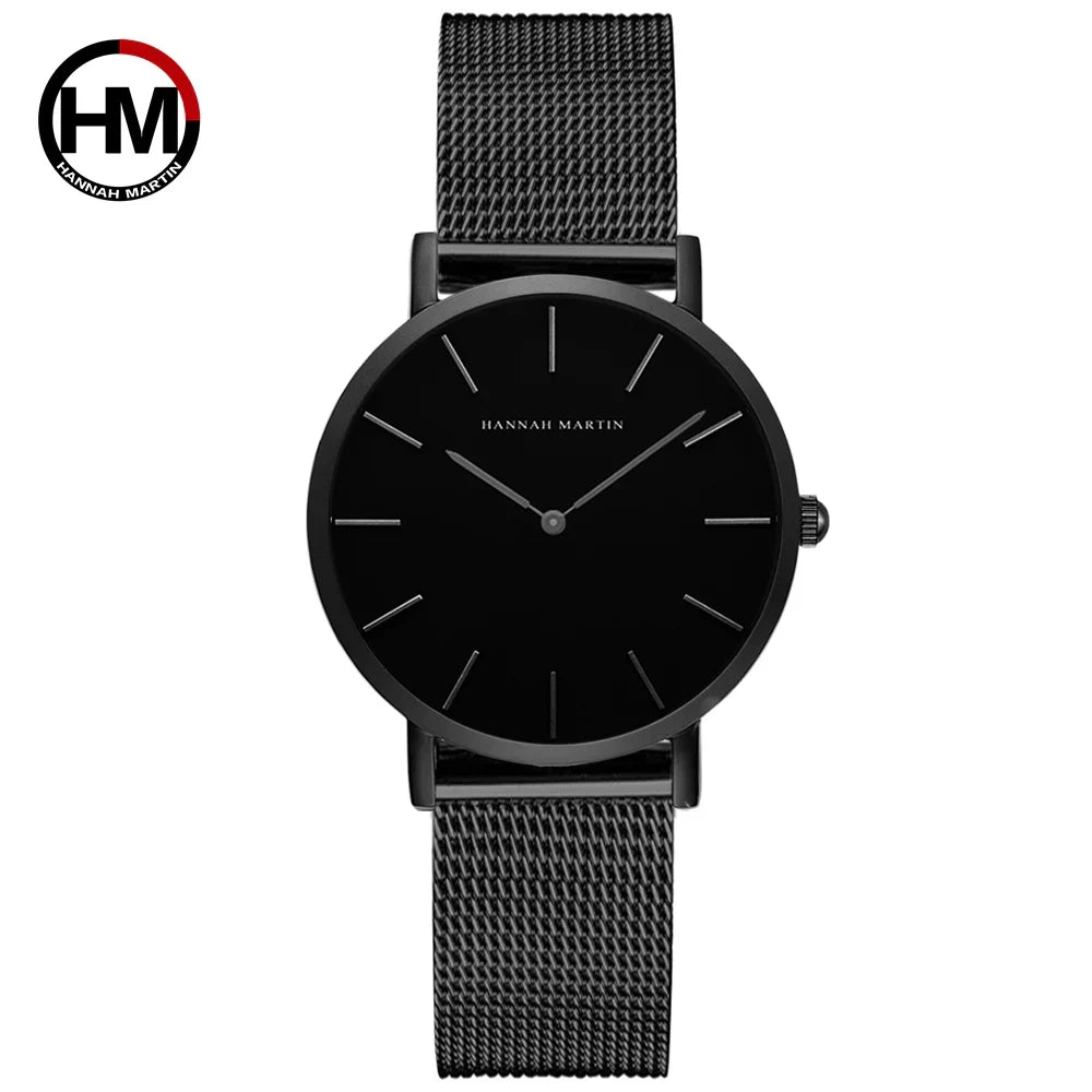 HANNAH MARTIN Brand Classic Women Quartz Watch 36mm Rose Gold Stainless Steel Mesh Strap Japanese Movement Girl Gift Wrist Watch