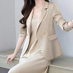 2Pcs/Set Summer Women Suit Dress Outfit  Solid Color Mid-length Lady Dress Sets Light Luxury Commute Sling Dress Coat Set