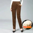 Autumn Winter Plush Thick Thin Elegant Women's Pants High Waist Fleece Pencil Pants Women Corduroy Leggings Office Lady Trousers