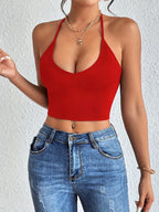 Chic Halter Neck Crop Top-Backless & Criss Cross Detail-Perfect for Summer Outings