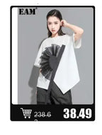 EAM 2024 New Fashion Winter Stand Collar Irregular Long Type Black Cotton-padded Clothes Loose Coat Black Jacket Woman YA771