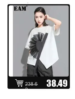 EAM 2024 New Fashion Winter Stand Collar Irregular Long Type Black Cotton-padded Clothes Loose Coat Black Jacket Woman YA771