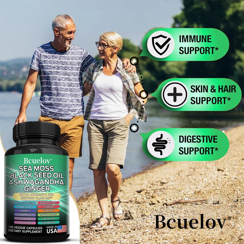 Black Cumin Seed Oil Vitamin C Mineral Supplement, Ashwagandha, 19445 mg, Supports Thyroid Health, Immune System, 120 Capsules