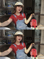 Denim Jumpsuit Rabbit Ears Cute Girl Chic Wide Legs High Waist Loose Korean Japan High Street Solid Jump Suits Women