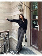 AOSSVIAO Knitted Casual Cardigan 2025 Autumn Winter Elegance Solid Color V-neck Sweater Unique and Niche Slim Fit Tops