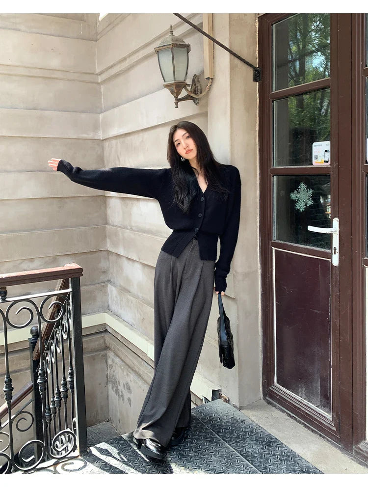 AOSSVIAO Knitted Casual Cardigan 2025 Autumn Winter Elegance Solid Color V-neck Sweater Unique and Niche Slim Fit Tops