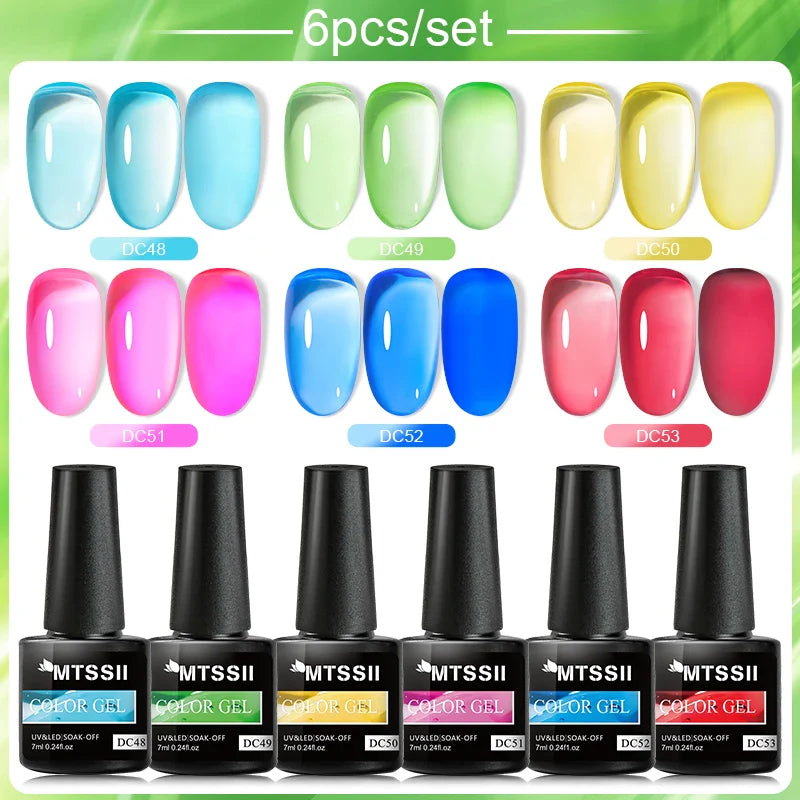 6PCS/SET Glitter Bright Pink Peach Gel Nail Polish Kit Spring Colorful Semi Permanent Soak Off Art UV Gel Varnish For Manicure