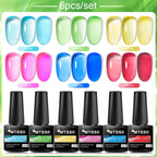 6PCS/SET Glitter Bright Pink Peach Gel Nail Polish Kit Spring Colorful Semi Permanent Soak Off Art UV Gel Varnish For Manicure