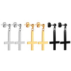 BONISKISS Men Women Stainless Steel Inverted Upside Down Cross Earring Church of Satan Temple Occult Satanic Witchy Stud Jewelry