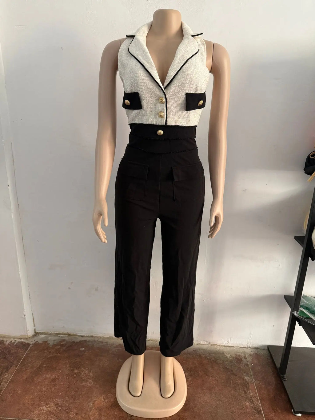 Elegent Office Lady Jumpsuits for Women Full Length Summer V Neck Sleeveless Blazer Jumpsuit High Waist Sexy Backless Jumpsuit