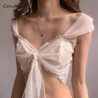 Candyhot Sexy Mesh Perspective Crop Tops Summer Y2K Lace Low cut Slim Strap Top High Street Fashion Nightclub Top Women's Wear