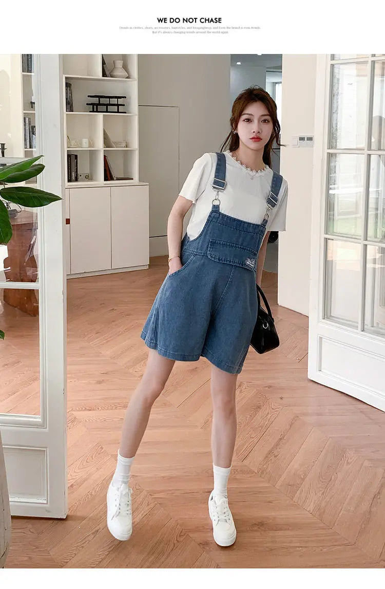 Denim Jumpsuit Rabbit Ears Cute Girl Chic Wide Legs High Waist Loose Korean Japan High Street Solid Jump Suits Women