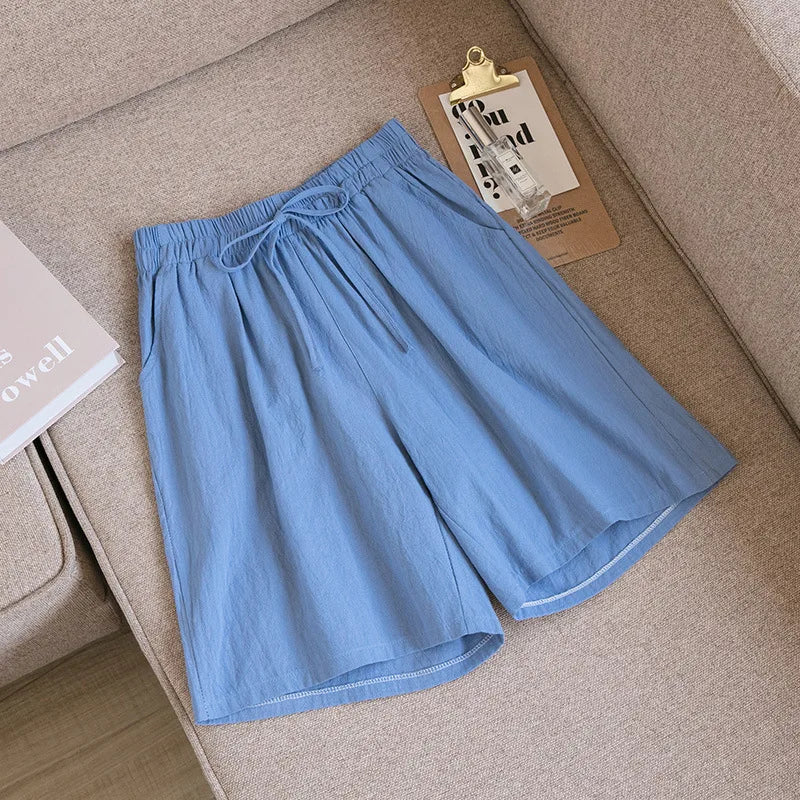2024 Women Cotton Shorts,Summer Casual Solid Two Pockets shorts high waist loose shorts for girls Soft Cool female shorts