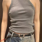BMURHMZA Fashion New Water Wash Rib Simple Retro Workwear Women's Tank Top