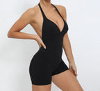 Gym Sport Jumpsuit Short Jumpsuit with Pocket Women Sportswear One Piece Yoga Set Sexy Backless Scrunch Fitness Overalls Romper