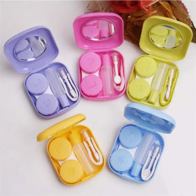 1pcs Mini Square Contact Lens Case with Mirror for Women Colorful Lens Box Eye Container Lovely Travel Kits