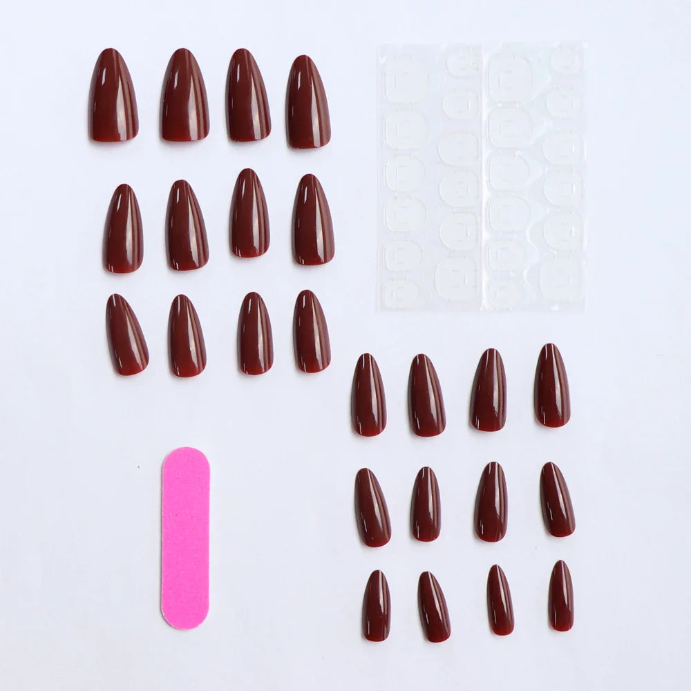 ARTAUG 24PCS Press On Nails Short Almond Wine Red High Saturation Fake Press On Nails  Korean Press On Nails Valentine'S Day