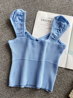 2024 Solid Color Ribbed Knotted Tank Top Casual Round Neck Tank Top For Spring & Summer Women's Clothing Knit Crop Top