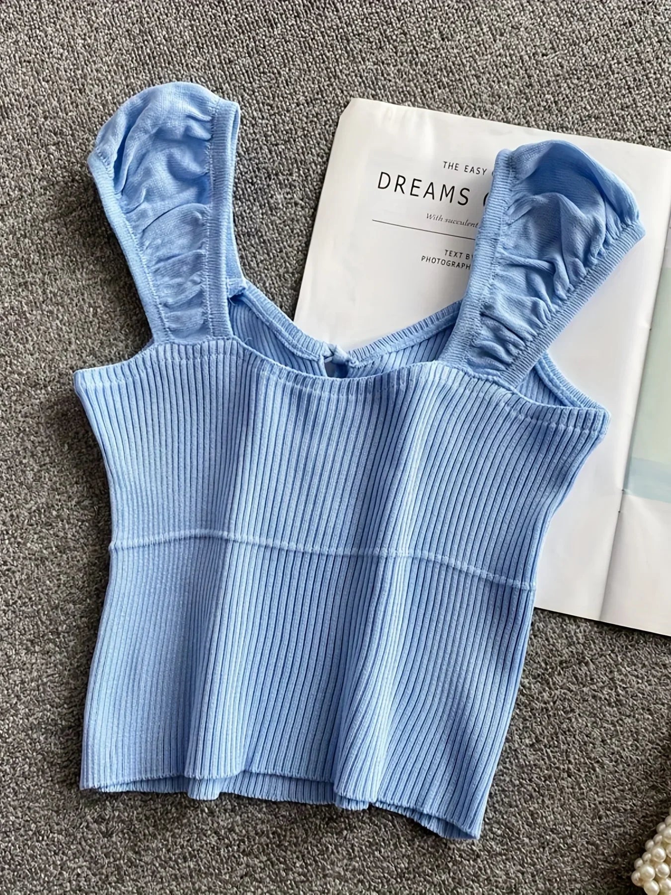 2024 Solid Color Ribbed Knotted Tank Top Casual Round Neck Tank Top For Spring & Summer Women's Clothing Knit Crop Top