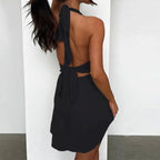 Halter Backless Black Sexy Women's Dress 2024 Fashion Korean Short Dress Elegant Female Clothing Evening Party Formal Occas Dres