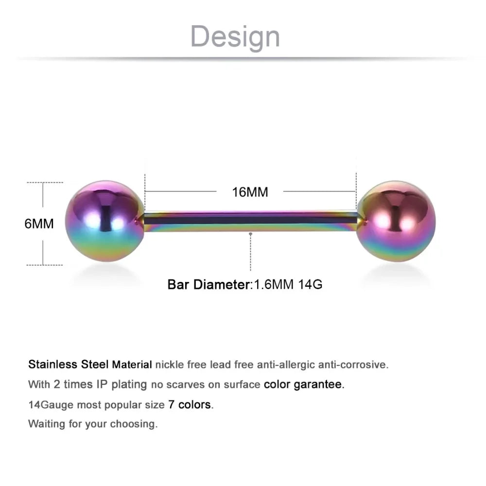 7pcs/lot Titanium Plated Piercing Tongue Rings Bars Girls 14G Tongue Piercing Barbells Stainless Steel Body Jewelry SD84