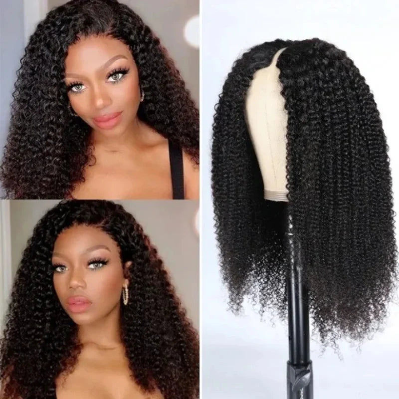 250% Kinky Curly V Part Wig Human Hair No Leave Out Upgrade Deep Wave Curly V Shape Wig No Glue Clip In Half Wig For Women
