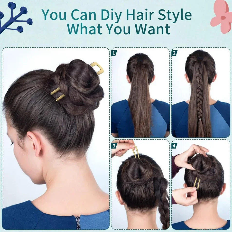 2Pcs French Pins Hair Pins 5.5 Inch Metal U-Shaped Hair Clip Hair Vintage French Twist Hair Pin for Women Girls Hairstyle Gifts