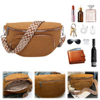 Corduroy Chest Bag Fashion Fanny Pack Wide Guitar Strap Casual Waist Bag Multi-pockets Hobo Sling Bag Outdoor Travel Bag