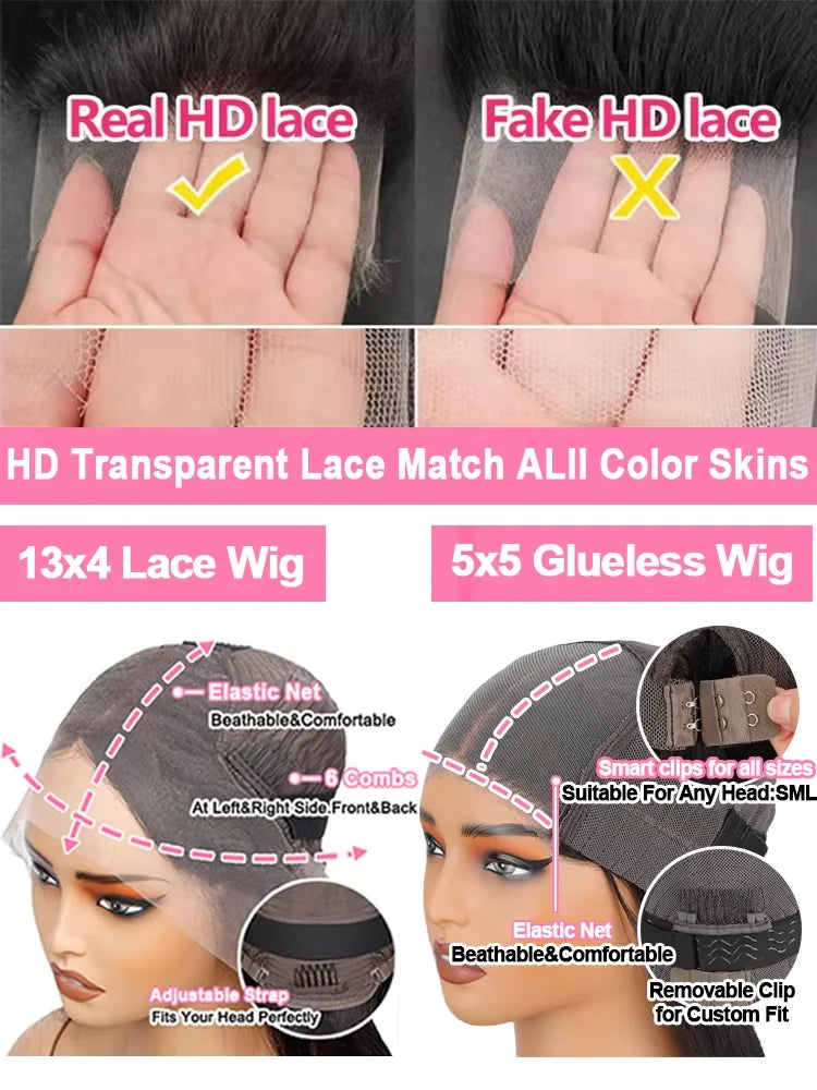 360 Full Lace Front Invisi-Drawstring Wigs Human Hair Bone Straight 13X4 HD Lace Front Wigs Pre Plucked 30 Inch Glueless 5X5 Wig