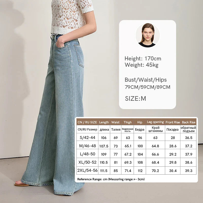 AMII Minimalist Blue Jeans Women 2025 Summer New Versatile Denim Wide Leg Pants Low Waist Thin Casual Loose Trousers  12542121