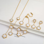 3Pcs Stainless Steel Hot Selling Gold Plated Clover Necklace Earrings Bracelet Jewelry Set Five Leaf Flower Jewelry For Women