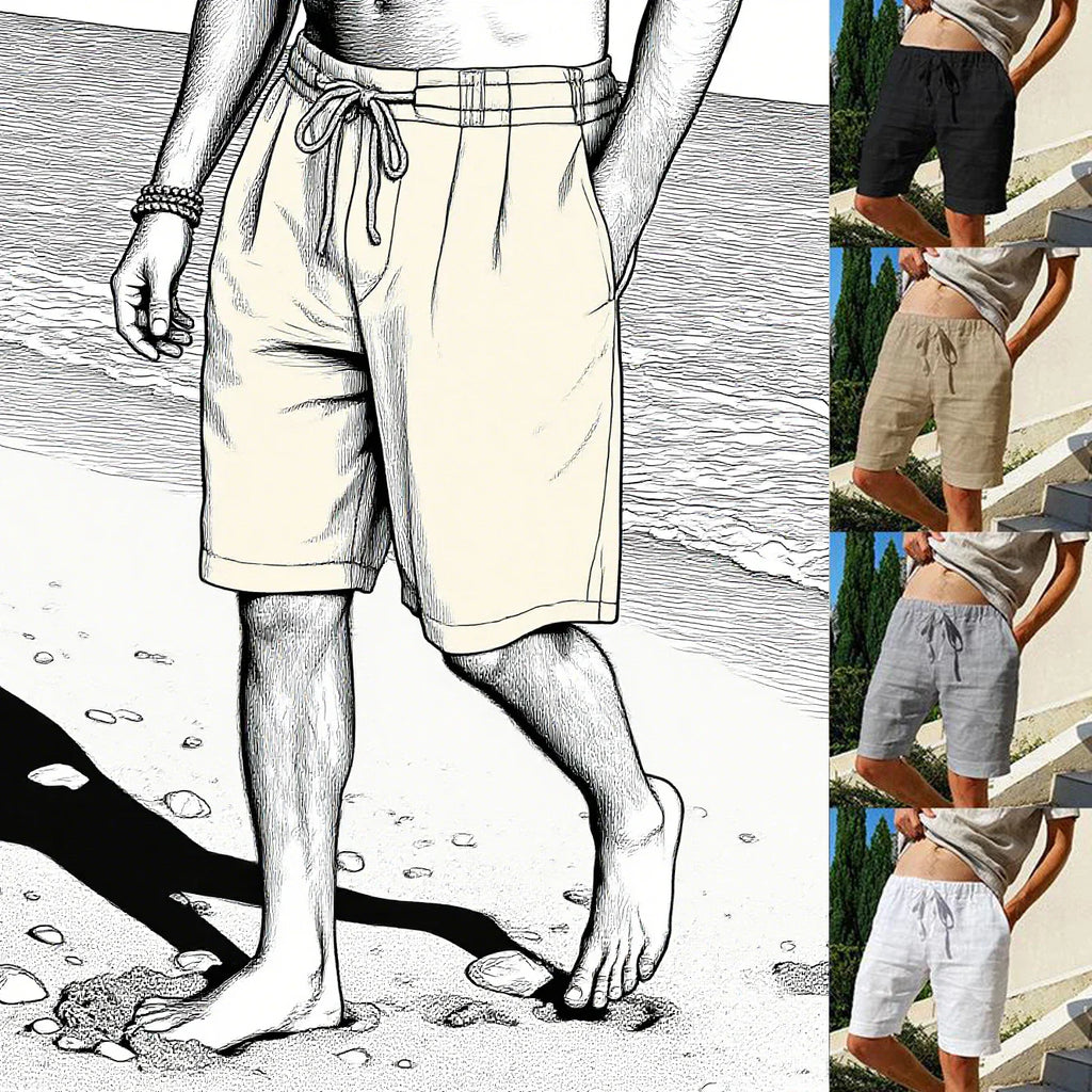 2025 New Summer New Men's Cotton Linen Breathable Shorts Hawaii Beach Pants Male Solid Color Trousers Loose Versatile Streetwear