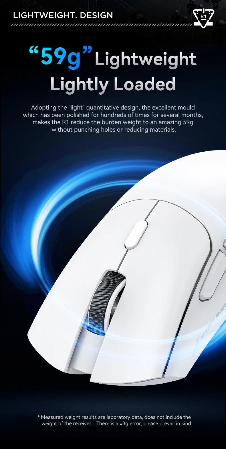 Attack Shark 18000DPI Wireless Mouse, 1000Hz,PAW3311,Bluetooth Tri-mode Connection, R1 Macro Gaming Mouse