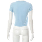 Cute 2000s Aesthetics Letter Print Blue Baby Tees Y2K Streetwear O-neck Short Sleeve Crop Tops Women Fashion 2023 Slim