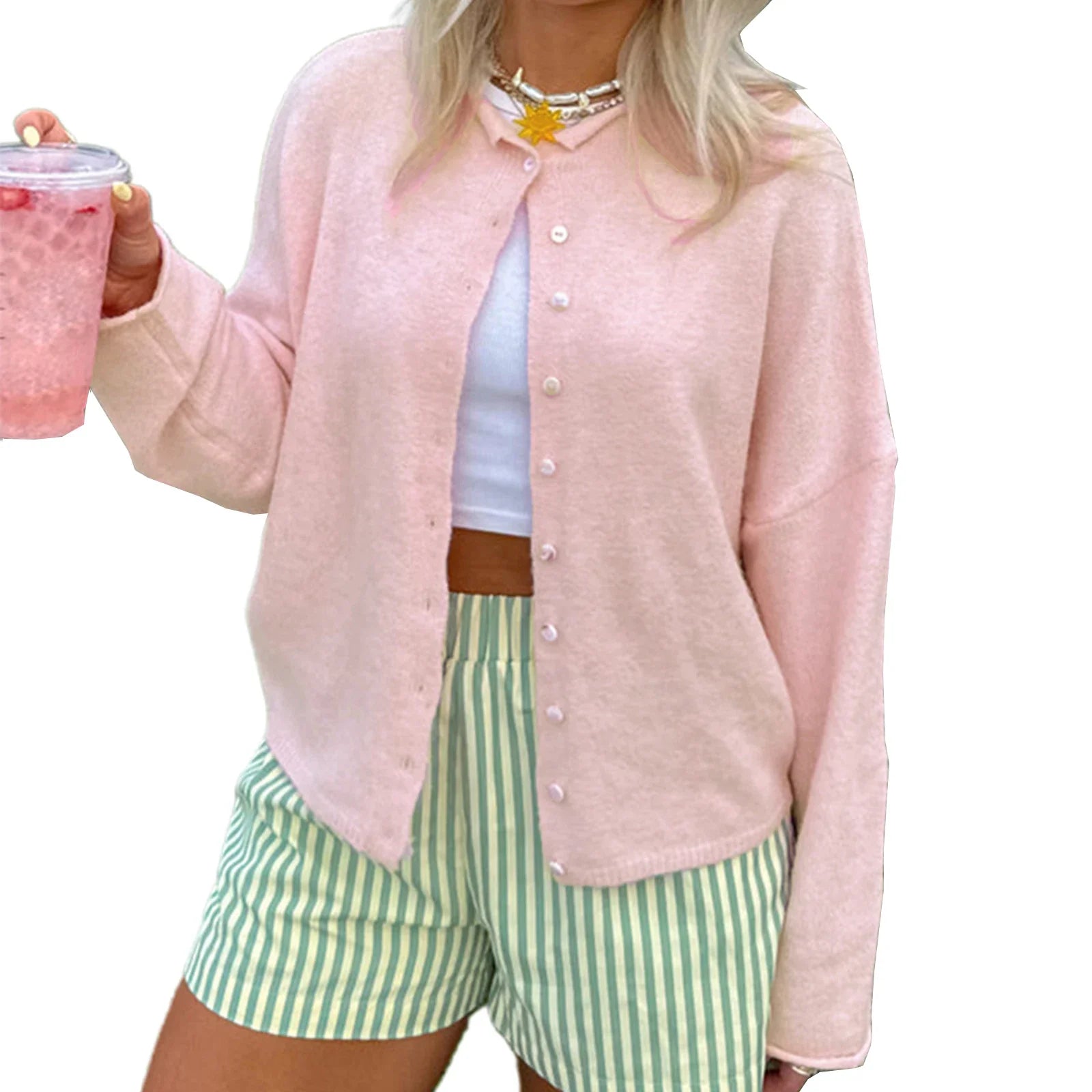 Combhasaki Women's Y2K Chic Solid Color Knitwear Cardigan Fuzzy Long Sleeve Button-down Front Closure Loose Fit Basic Sweaters