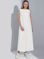 Casual White Dress Simple Vest Dress Loose Round Neck Draped Straight Skirt