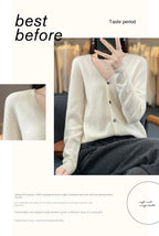 100 Merino Wool Knitted V-neck Sweater Women's Top Loose Korean Version Fashionable Versatile Autumn And Winter Cashmere Sweater