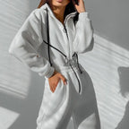Autumn Women's Monochrome Long-Sleeved Jumpsuit Solid Color Zip-up Sportswear Female Winter Casual Tracksuit Fashionable Hoodies