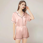 100% Real Mulberry Silk Womens Pajamas Set Sleepwear Pjs Button Down Short Sleeve Shirt Top and Shorts Loungewear 2 Piece M-4XL