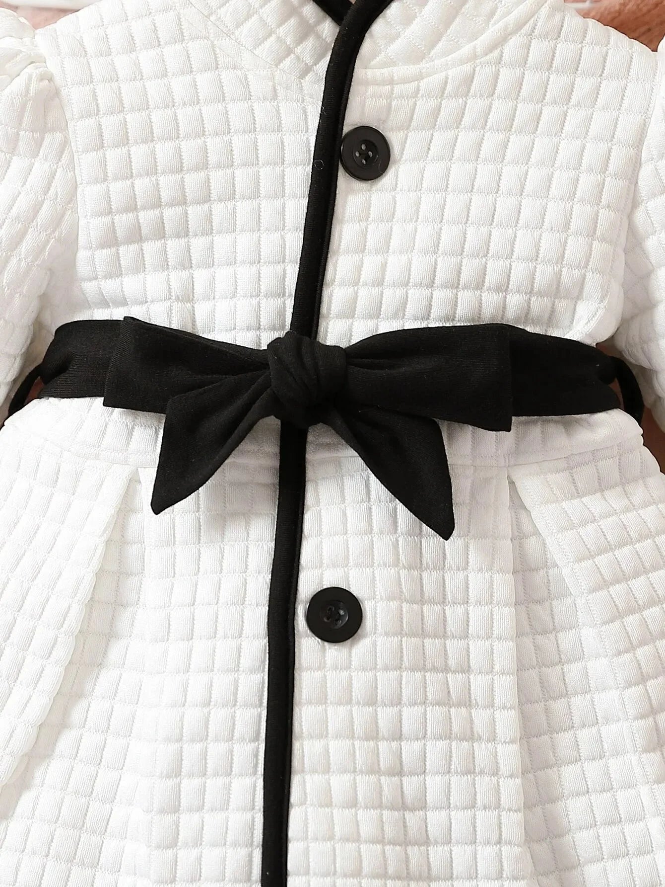 Baby Girls Fashion Autumn And Winter Thermal Belted Dress Set Princess Coat Classic Black And White Color Contrast Cardigan