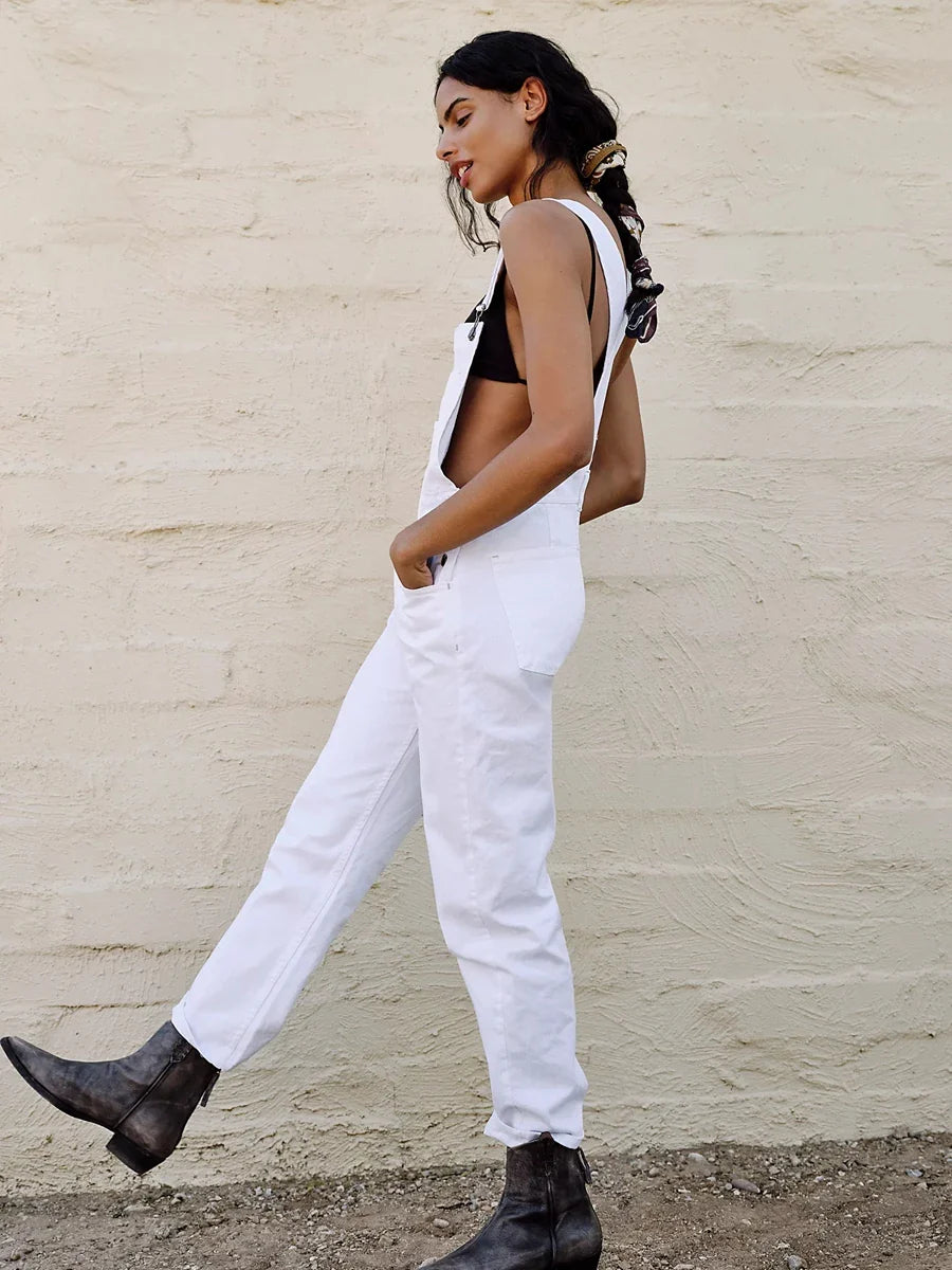 Casual Women Summer Vintage Retro Denim Long Jumpsuit Spaghetti Strap Straight Romper Pants Baggy Bib Overalls Jumpsuits