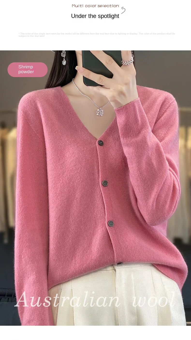 100 Merino Wool Knitted V-neck Sweater Women's Top Loose Korean Version Fashionable Versatile Autumn And Winter Cashmere Sweater