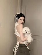 Crop Top Summer Y2K Clothes Fashion Sleeveless Shirts Turtleneck Tees Bandage Tanks Hollow Out Tops Women Sexy Gothic Clothing